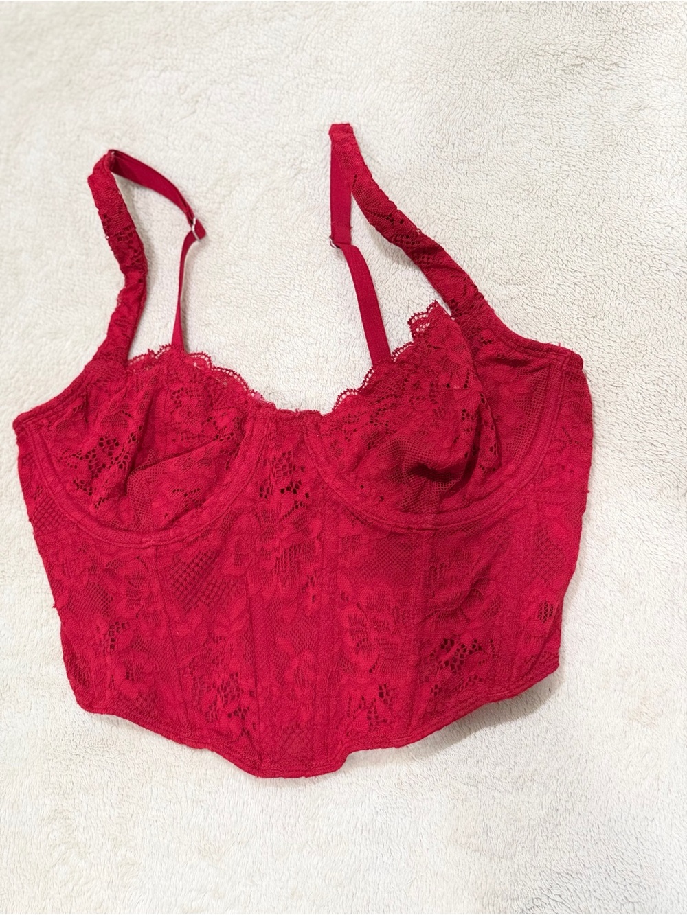 SHEIN Red Lace Longline Crop Bralette